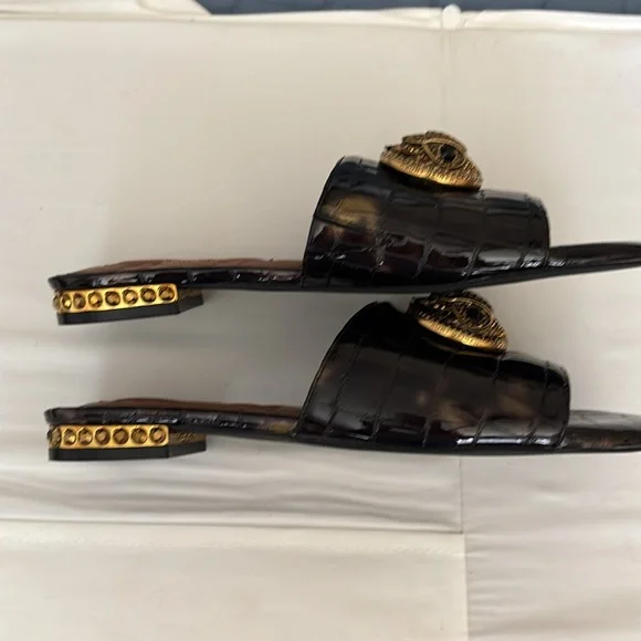 New Kurt Geiger London Chelsea Crocodile Tortoise Crystal slides gold brown 8.5 - Picture 11 of 12